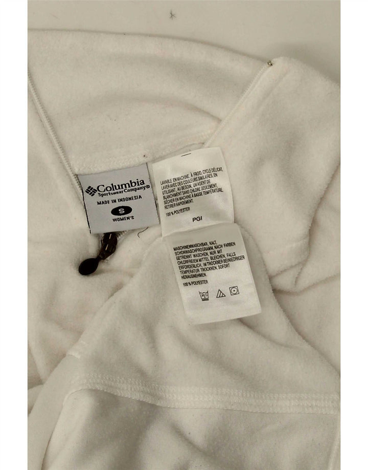 Suéter de lã feminino Columbia com zíper e gola UK 10 pequeno poliéster branco