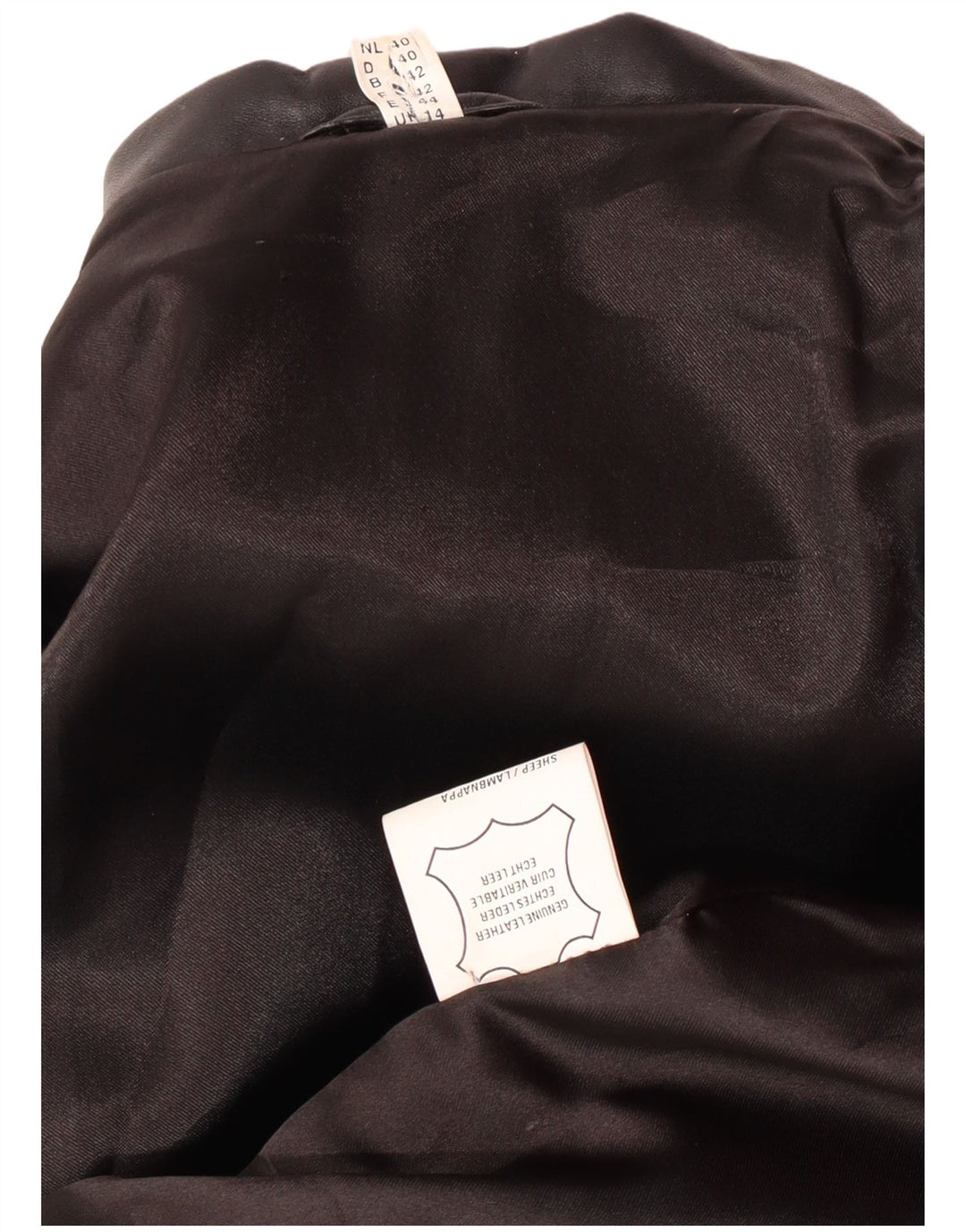 Casaco de couro feminino vintage Reino Unido 14 couro preto médio