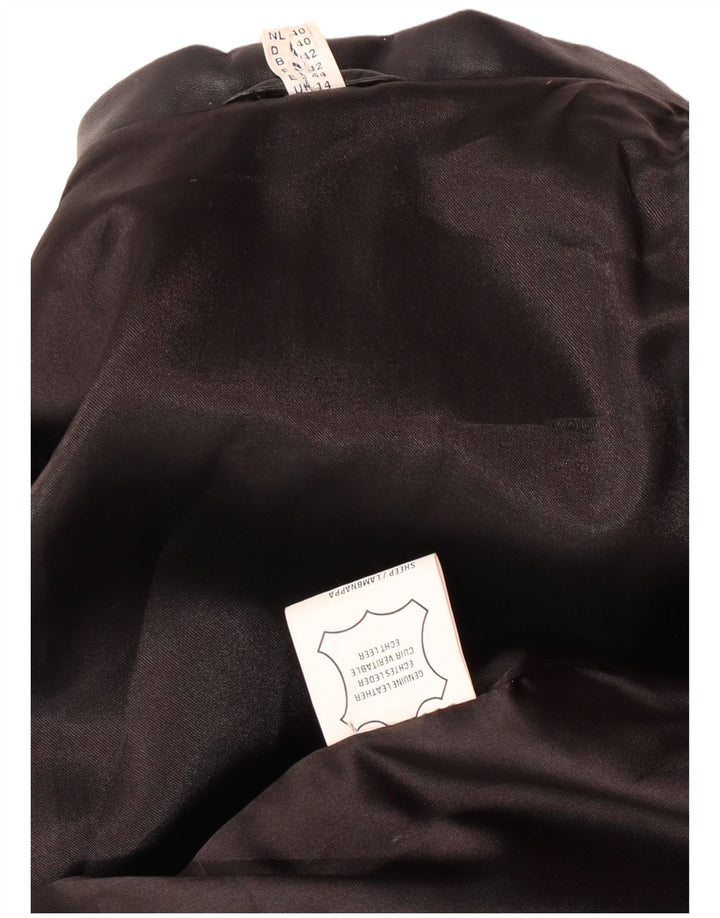 Casaco de couro feminino vintage Reino Unido 14 couro preto médio