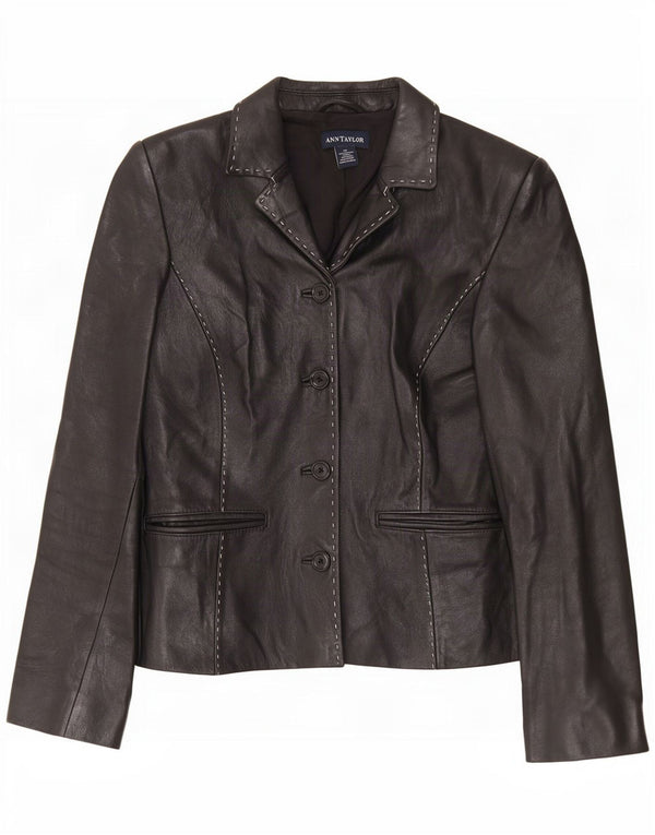 Jaqueta blazer feminina de couro Ann Taylor com 4 botões Reino Unido 6 XS preta