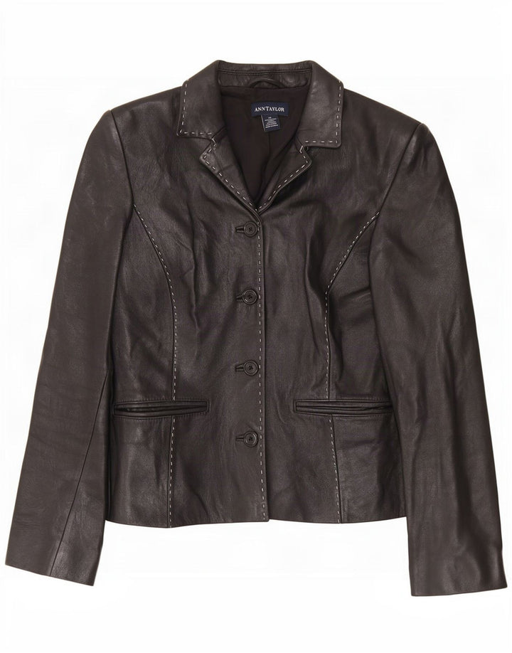 Jaqueta blazer feminina de couro Ann Taylor com 4 botões Reino Unido 6 XS preta