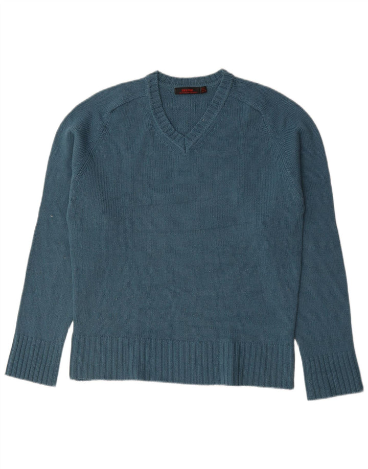 Suéter masculino Zara com decote em V grande acrílico azul