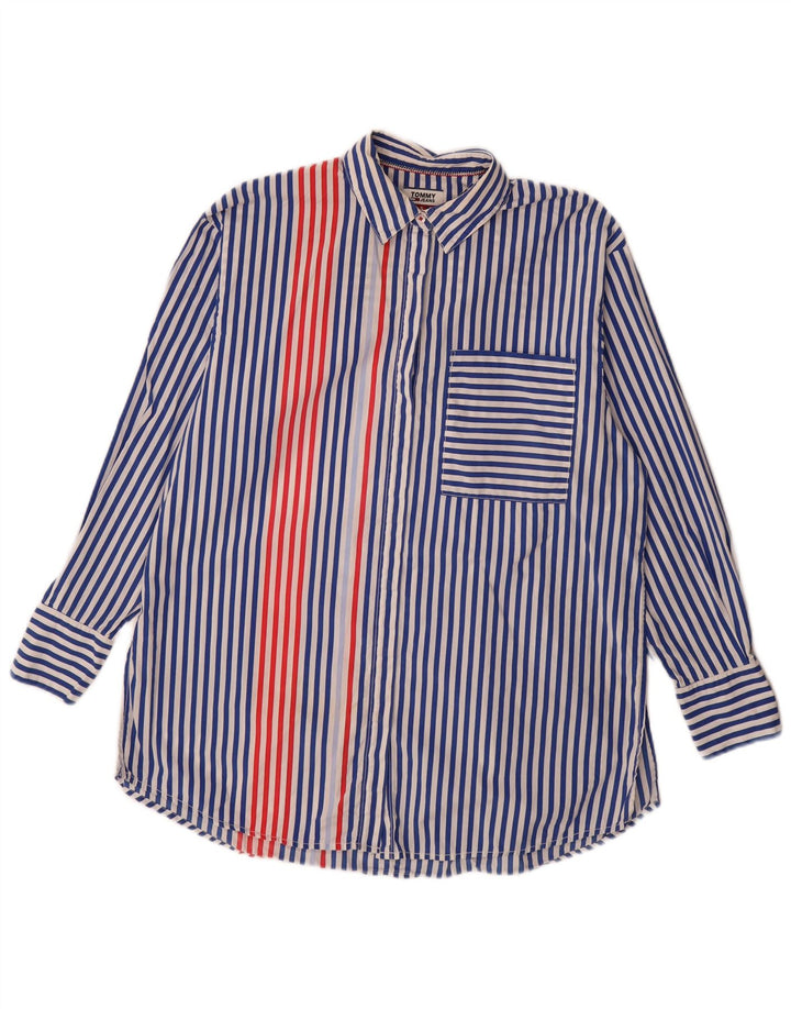 Camisa masculina Tommy Hilfiger pequena listrada azul de algodão