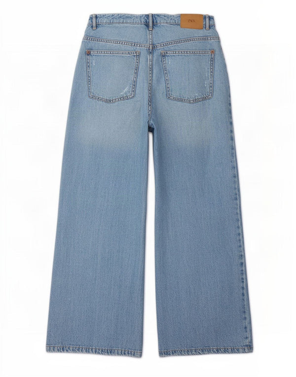 Zara Girls Jeans de perna larga desgastados 13-14 anos W26 L25 Azul