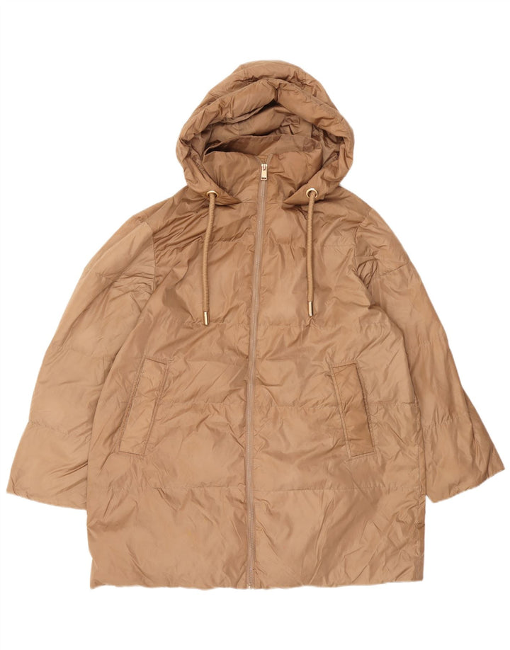 Casaco acolchoado com capuz grande Zara feminino Reino Unido 10 pequeno bege