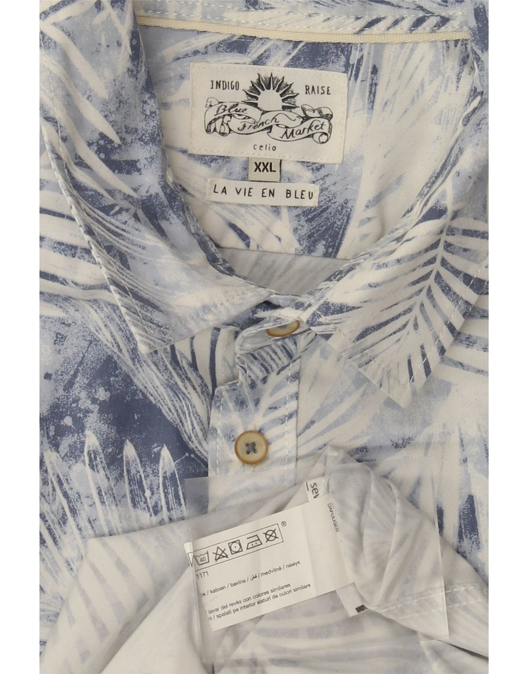 Camisa masculina de manga curta Celio 2XL azul floral algodão
