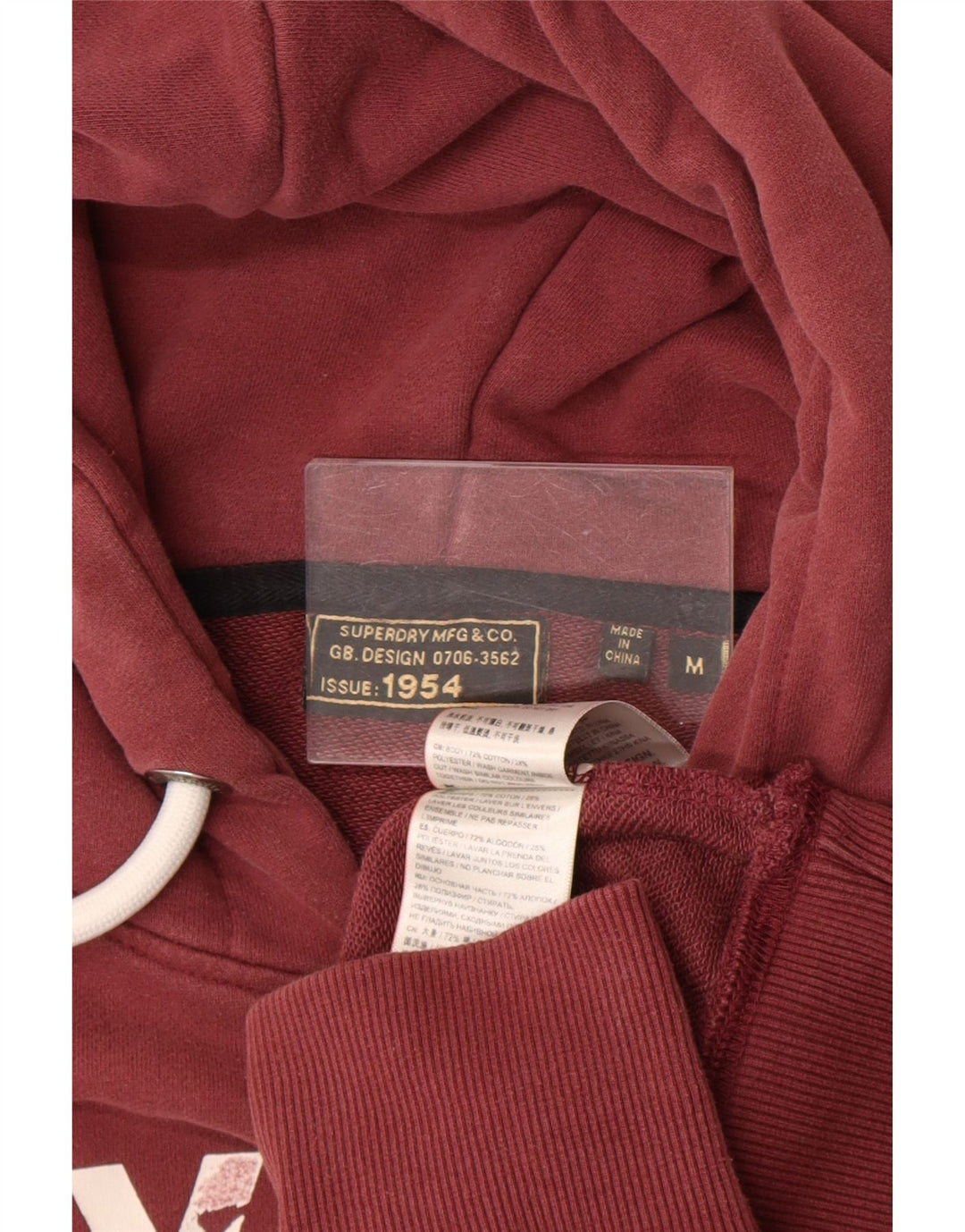 Suéter com capuz gráfico masculino Superdry médio algodão Borgonha