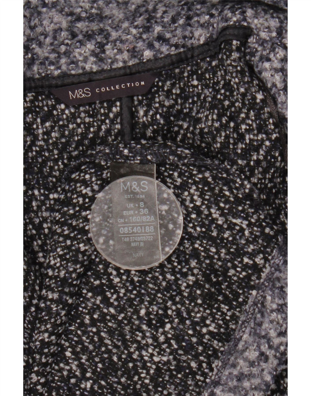 Sobretudo feminino Marks & Spencer Reino Unido 8 pequeno poliéster manchado azul marinho