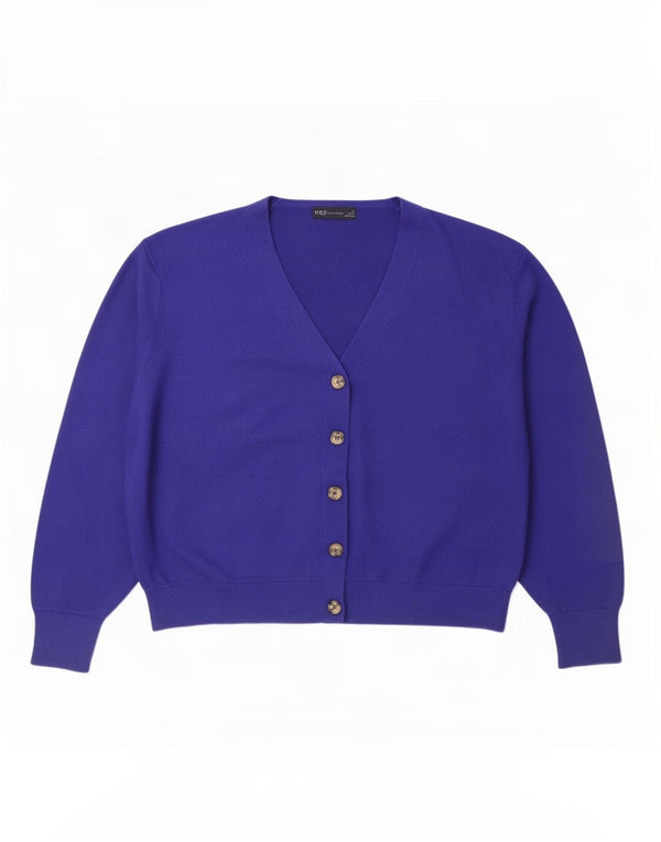 Suéter cardigã feminino grande Marks & Spencer Reino Unido 18 XL azul viscose