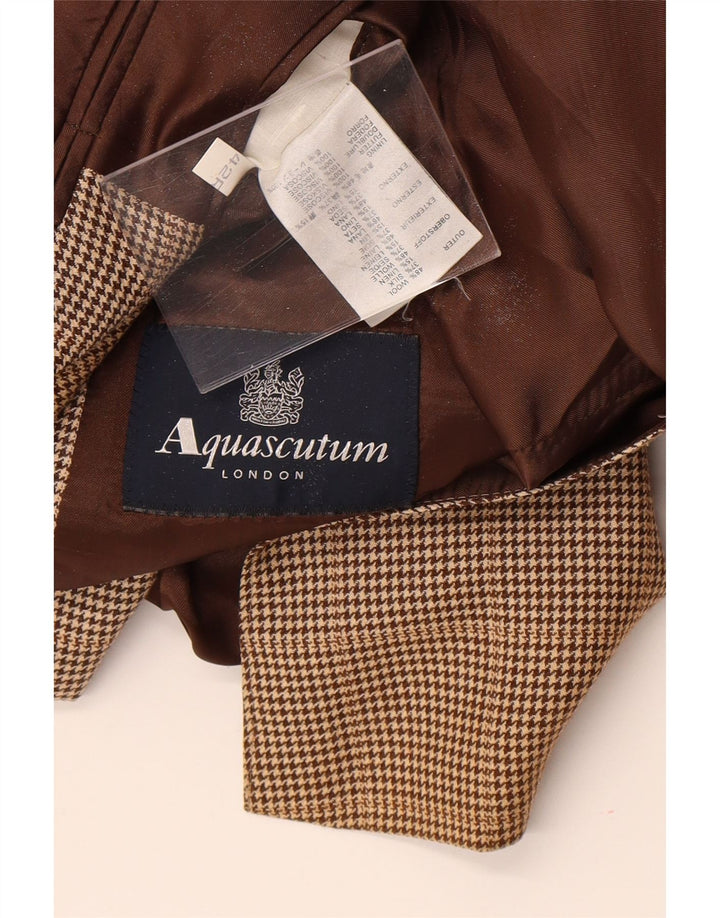 Jaqueta blazer masculina Aquascutum com 2 botões Reino Unido 42 XL marrom houndstooth lã