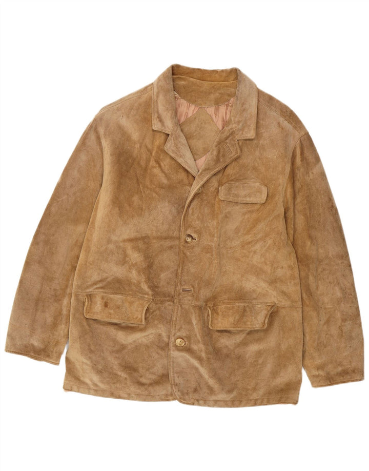 Jaqueta Blazer masculina vintage de camurça com 3 botões Reino Unido 40 Grande Bege