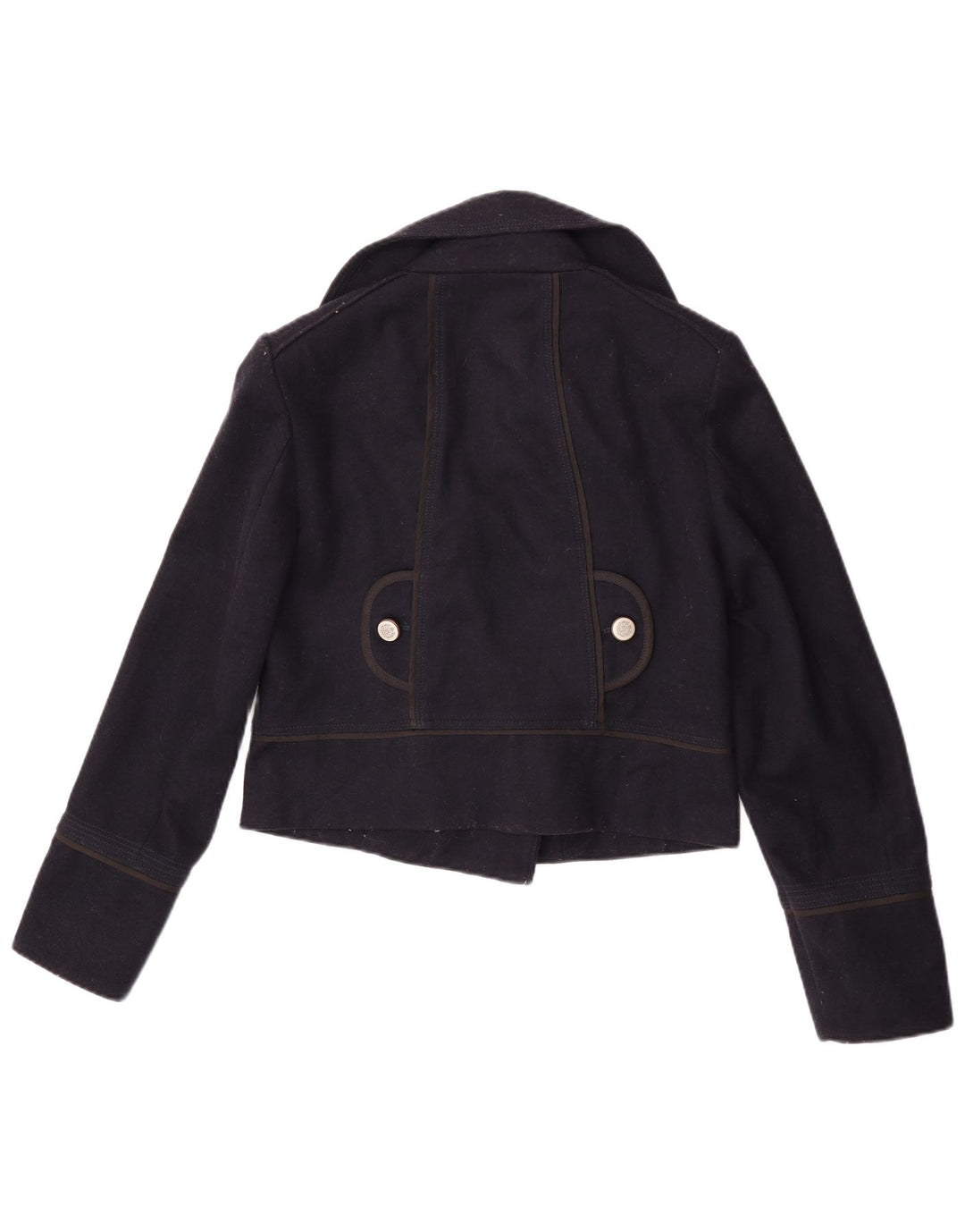 Casaco feminino Zara Crop Pea UK 14 grande azul marinho
