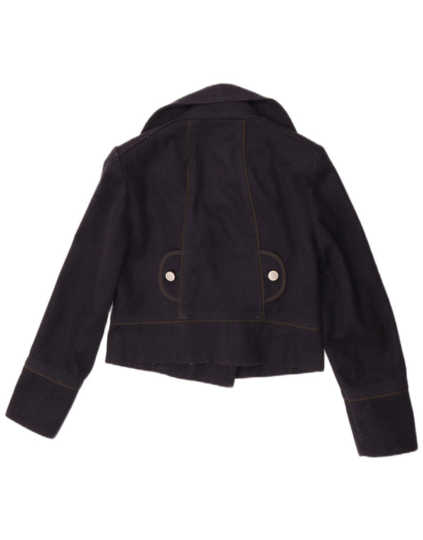 Casaco feminino Zara Crop Pea UK 14 grande azul marinho