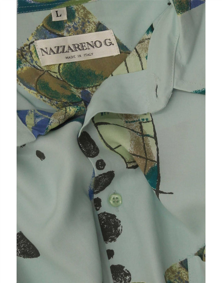 Nazzareno G. Camisa masculina grande patchwork azul