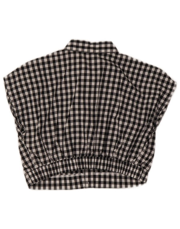 Blusa feminina vintage de manga curta UK 10 pequena Gingham preta