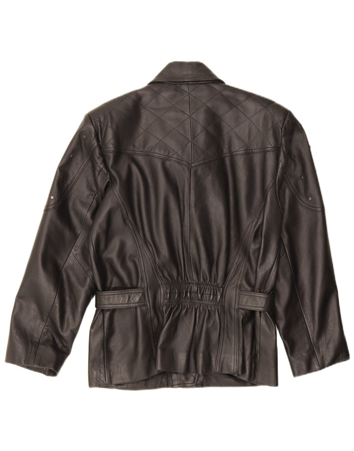 Jaqueta de couro superdimensionada para motociclista, feminina vintage, couro preto pequeno UE 36