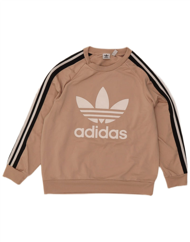 Adidas feminino gráfico moletom jumper reino unido 14 grande bege poliéster