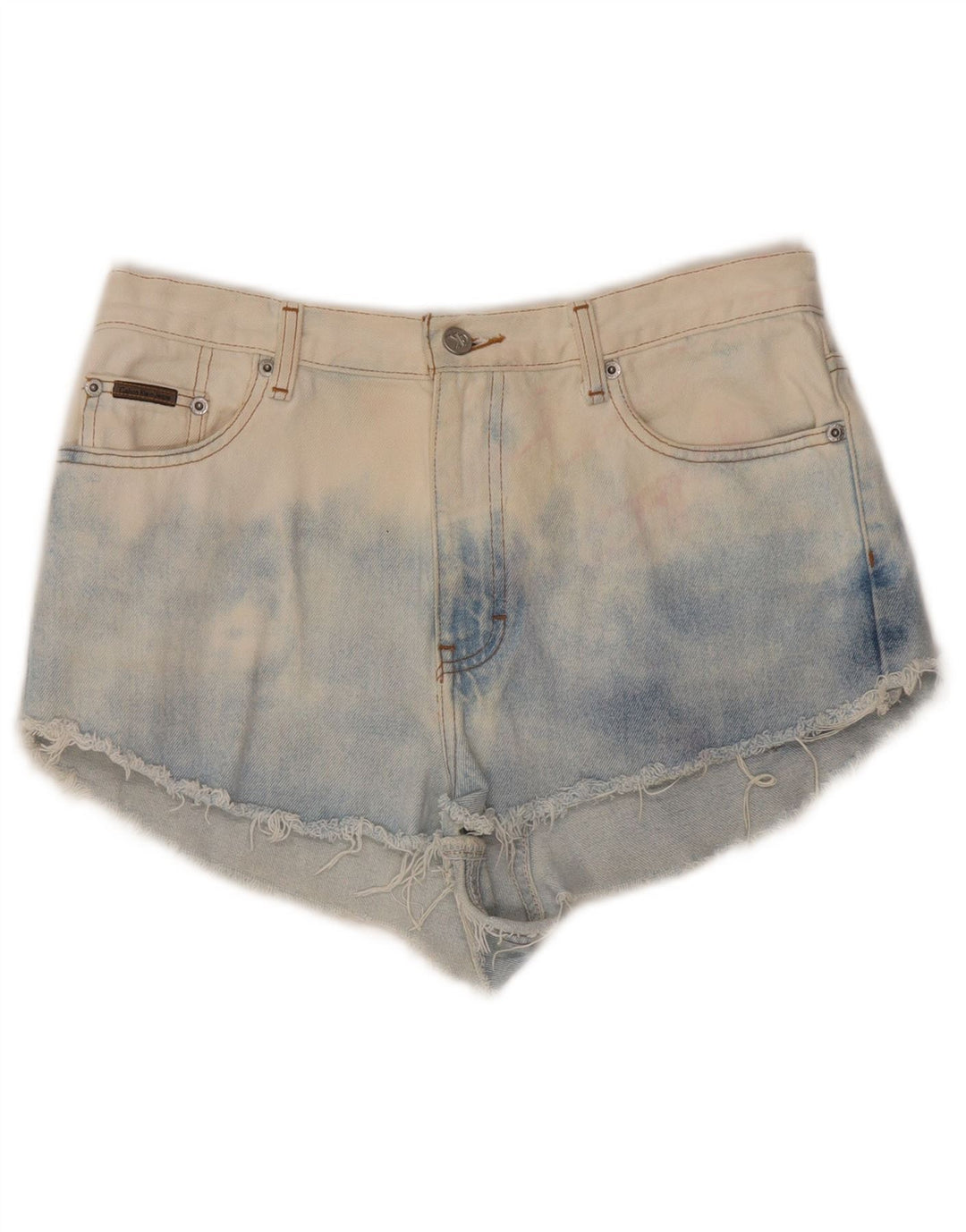 Shorts jeans feminino CALVIN KLEIN US 10 grande W32 azul tie dye algodão