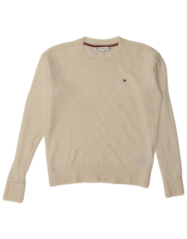 Tommy Hilfiger Suéter feminino oversized com gola redonda UK 6 XS Off White