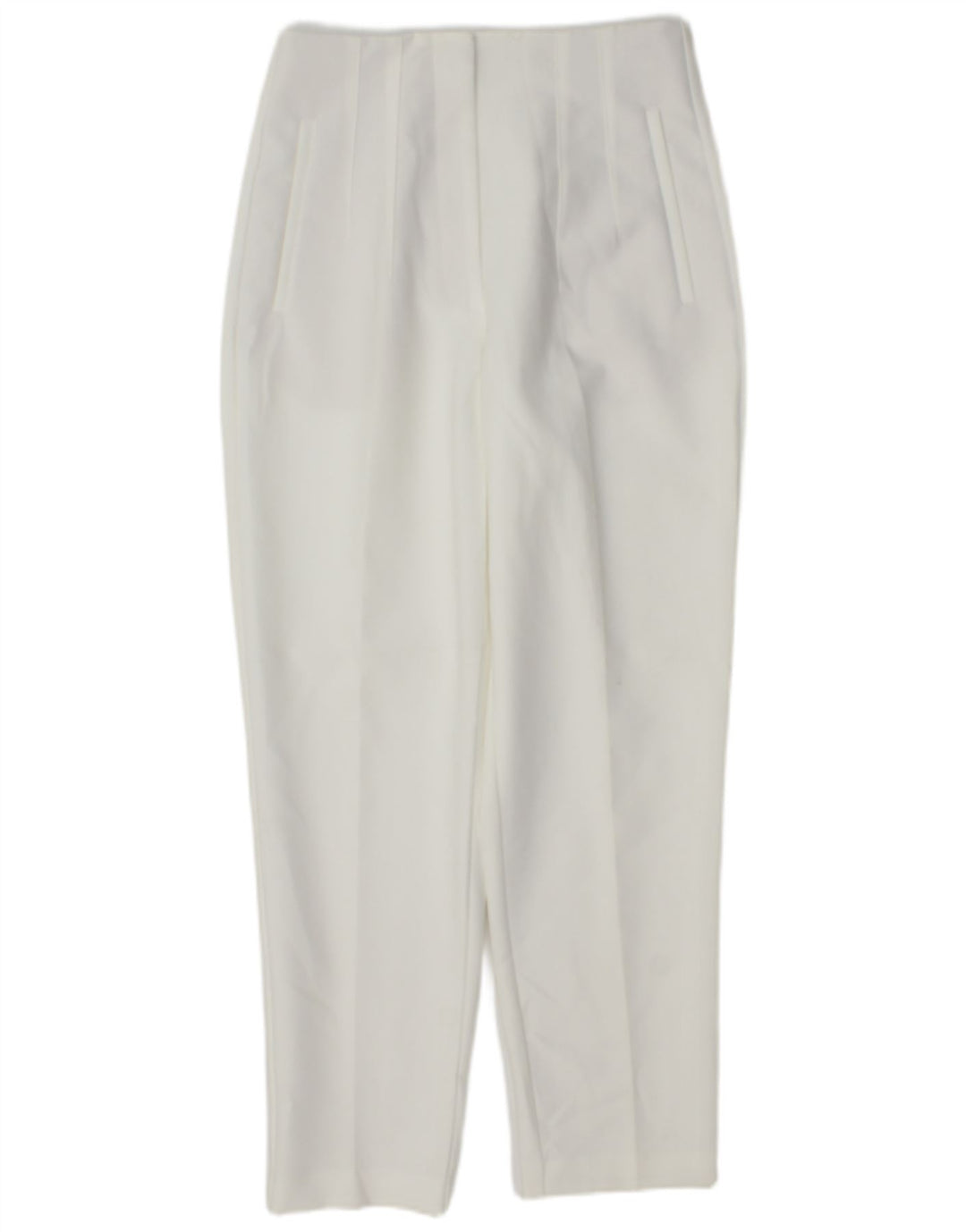 Zara Calça feminina de terno cônico médio W28 L27 poliéster branco