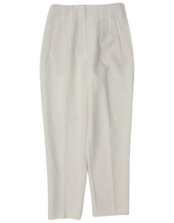 Zara Calça feminina de terno cônico médio W28 L27 poliéster branco