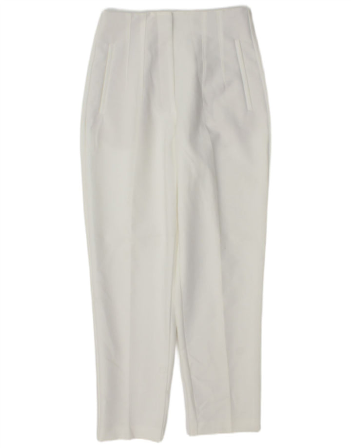 Zara Calça feminina de terno cônico médio W28 L27 poliéster branco