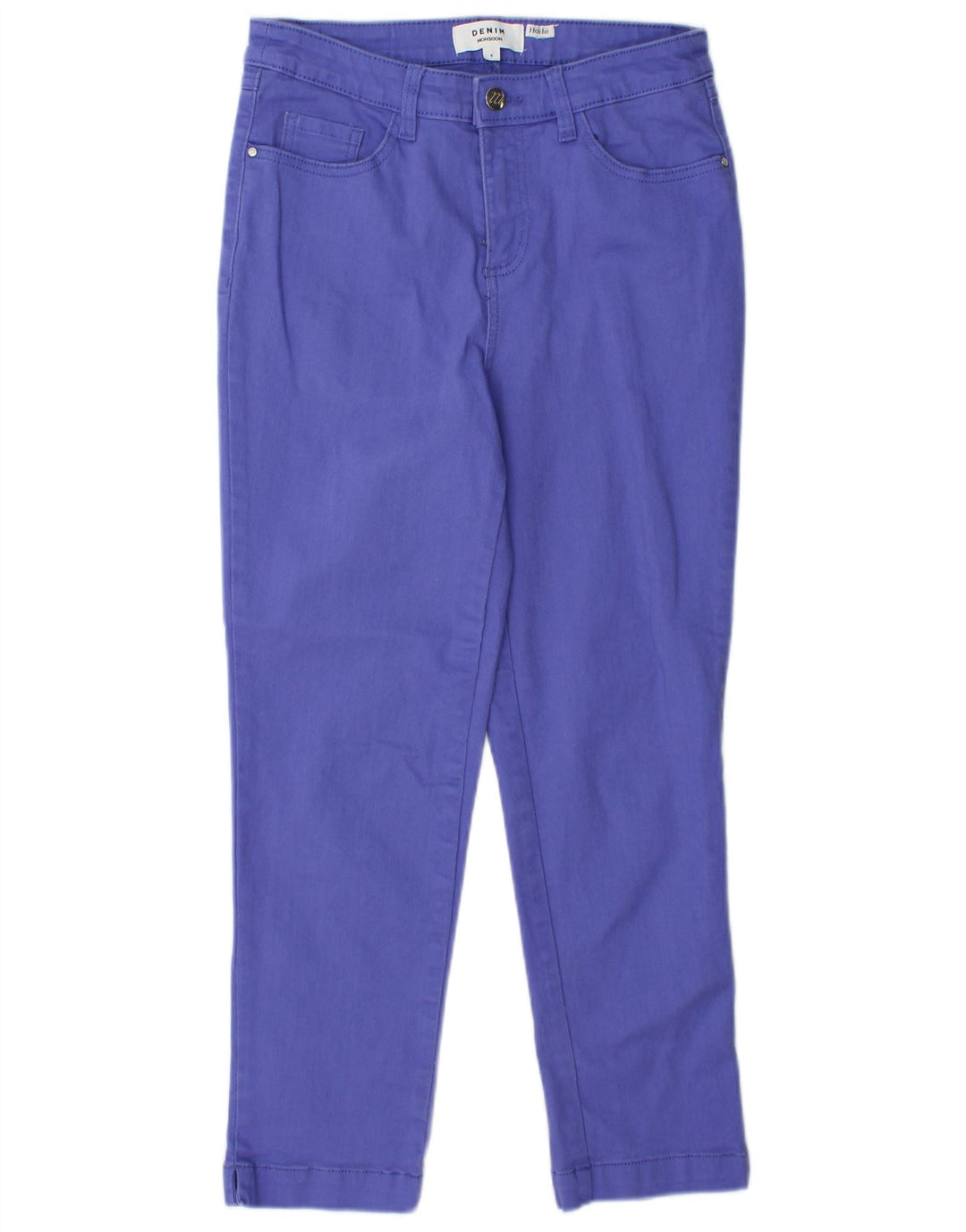 Calça jeans feminina MONSOON Hoile cortada UK 8 pequena W28 L25 roxa