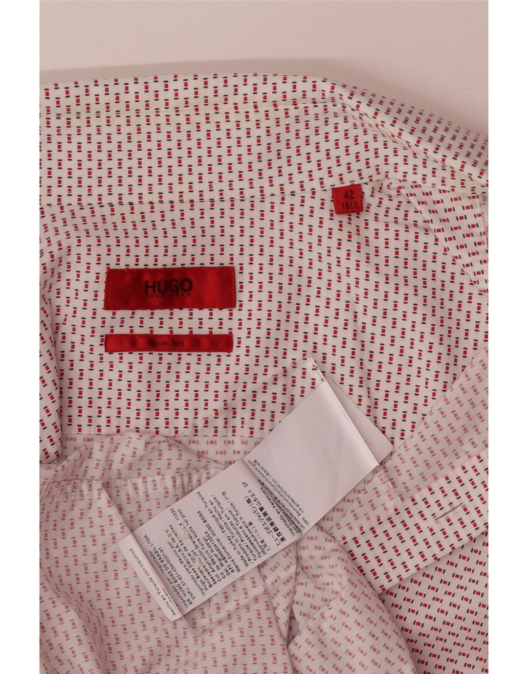 Camisa masculina slim fit HUGO BOSS tamanho 42 16 1/2 grande algodão manchado branco