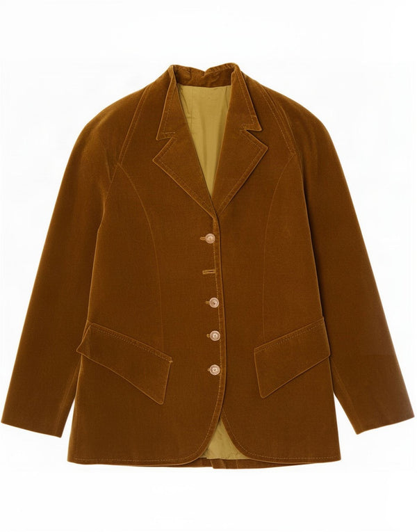 Jaqueta blazer feminina vintage de veludo com 5 botões UK 8 pequena cáqui