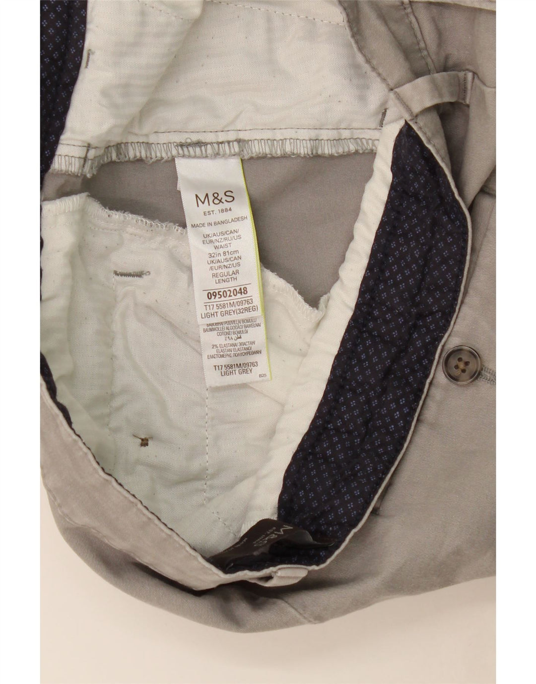 Shorts chino masculino MARKS & SPENCER W32 algodão cinza médio