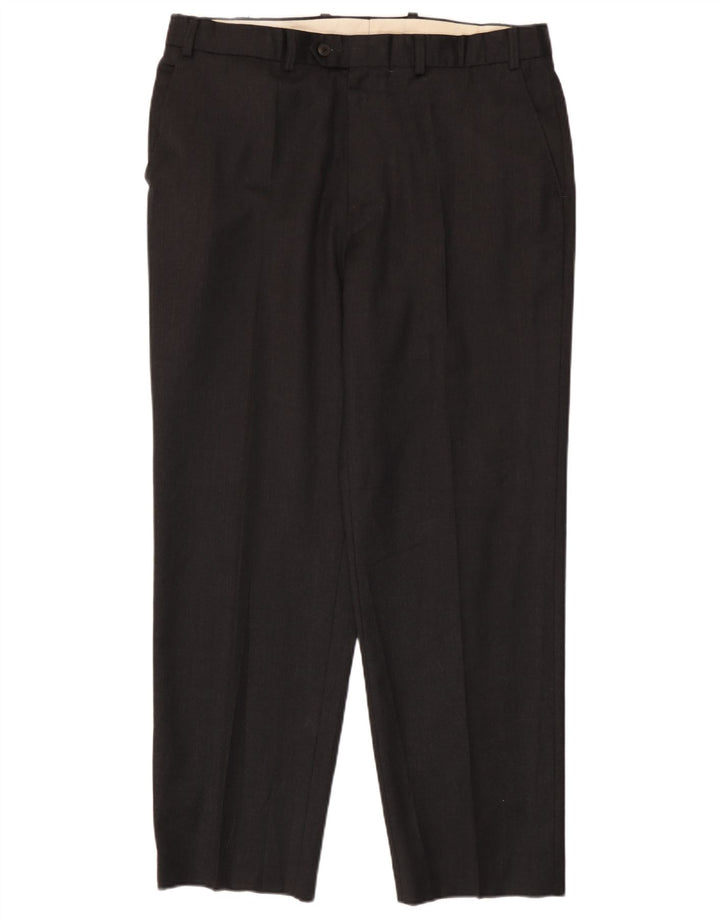 Calça masculina de terno reto Marks & Spencer W38 L31 lã preta