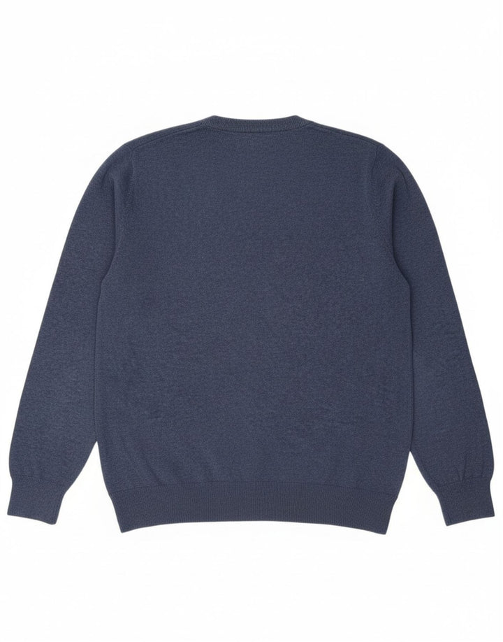 Suéter masculino MARKS & SPENCER com decote em V grande algodão azul marinho