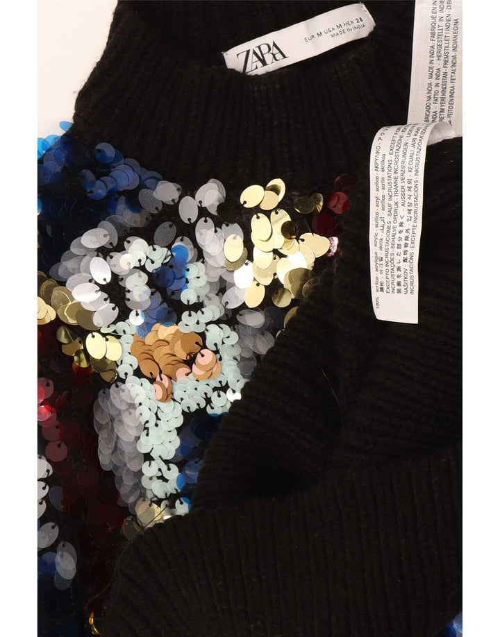Suéter feminino Zara com gola tartaruga Reino Unido 12 médio multicolorido manchado