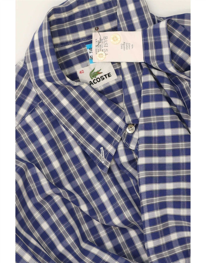 Lacoste camisa masculina de manga curta tamanho 40 algodão guingão azul médio