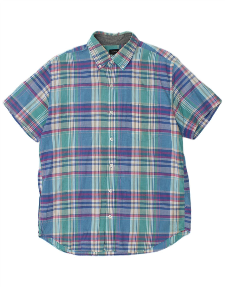 J. Crew Camisa masculina de manga curta de algodão xadrez azul médio