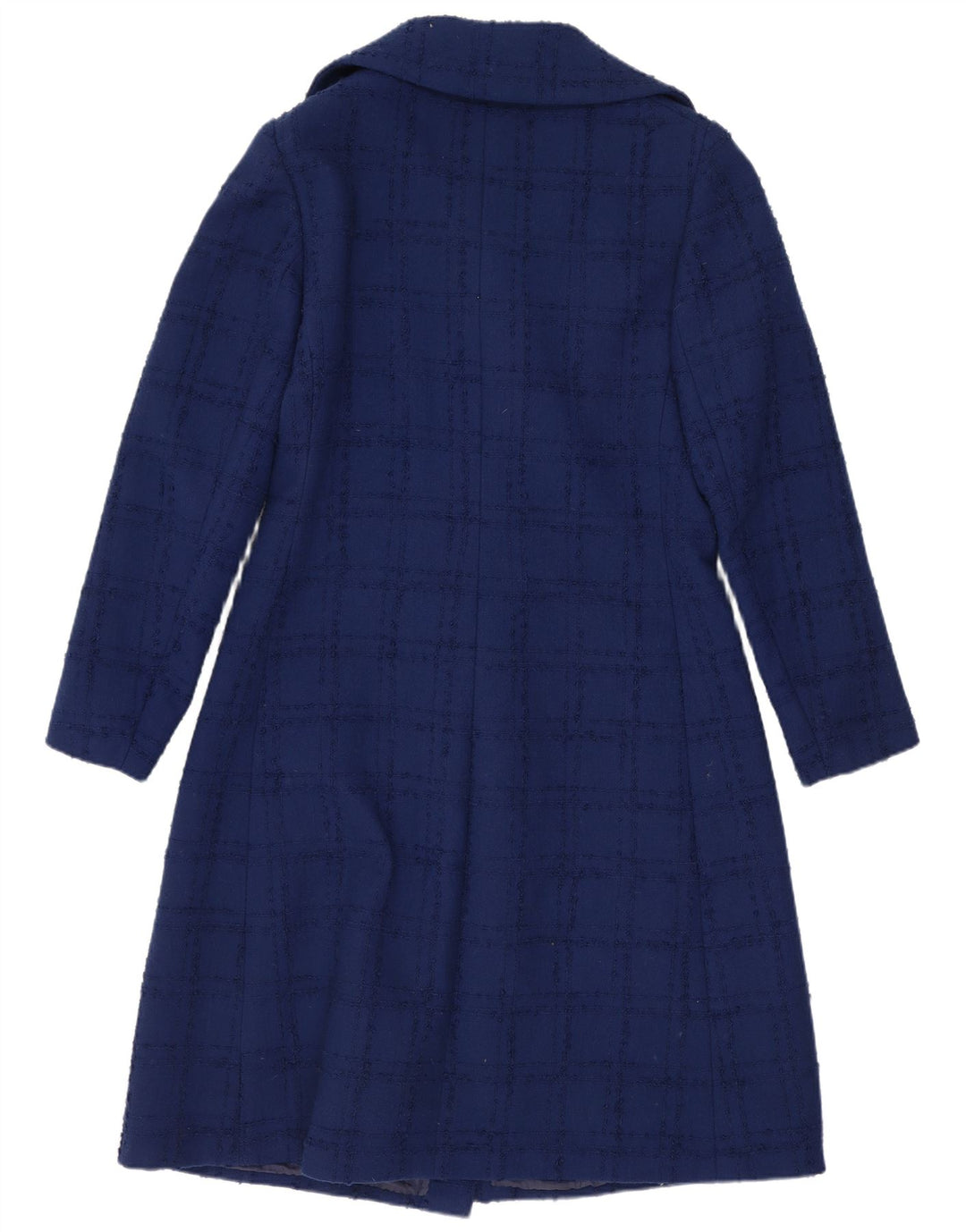 Sobretudo feminino vintage UK 10 pequeno xadrez azul marinho