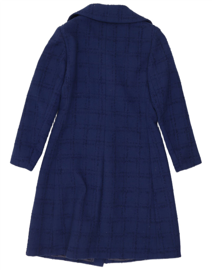 Sobretudo feminino vintage UK 10 pequeno xadrez azul marinho