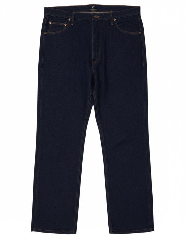 Wrangler Mens Regular Fit Straight Jeans W44 L33 Navy Blue Cotton