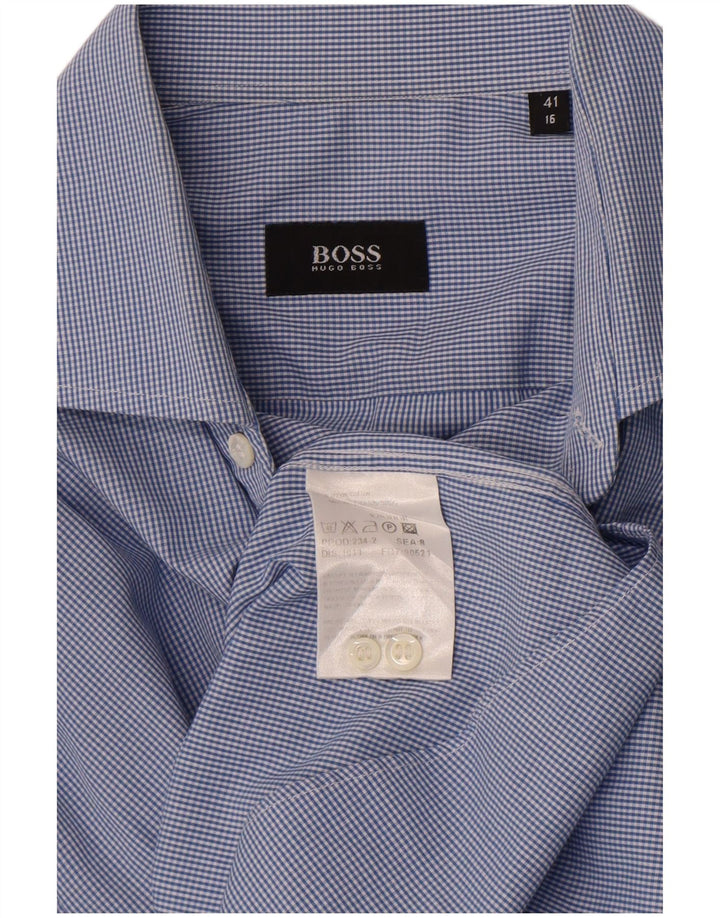 Camisa masculina Hugo Boss tamanho 41 16 grande algodão guingão azul