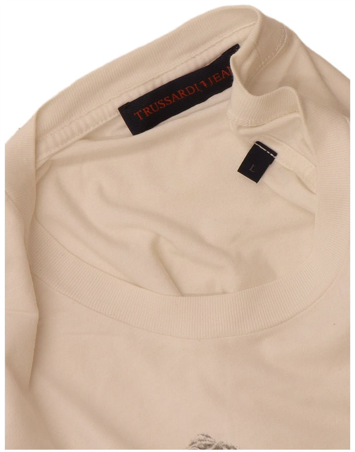 Camiseta masculina Trussardi Jeans gráfica grande branca