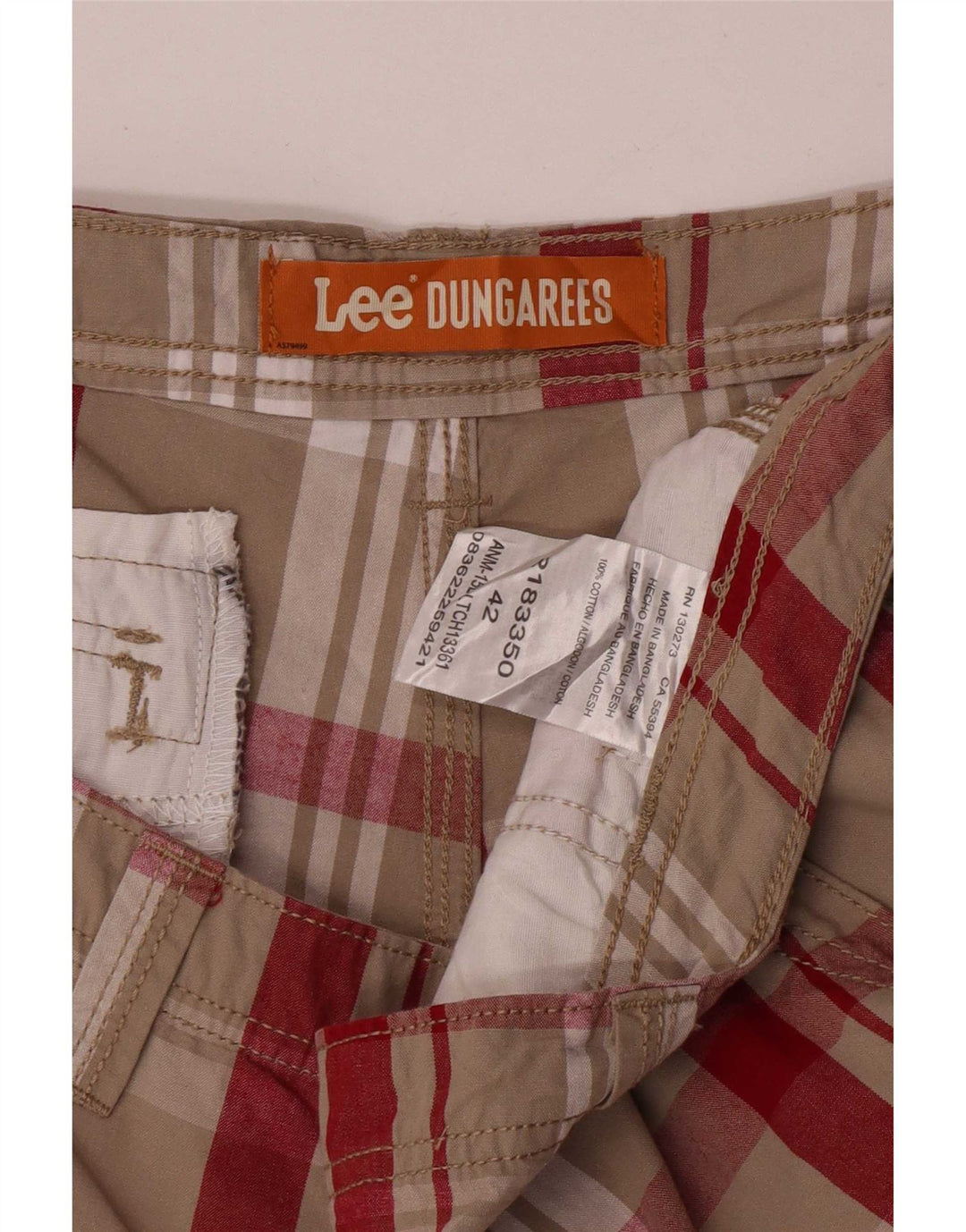 Shorts cargo masculinos Lee W42 2XL algodão xadrez cinza