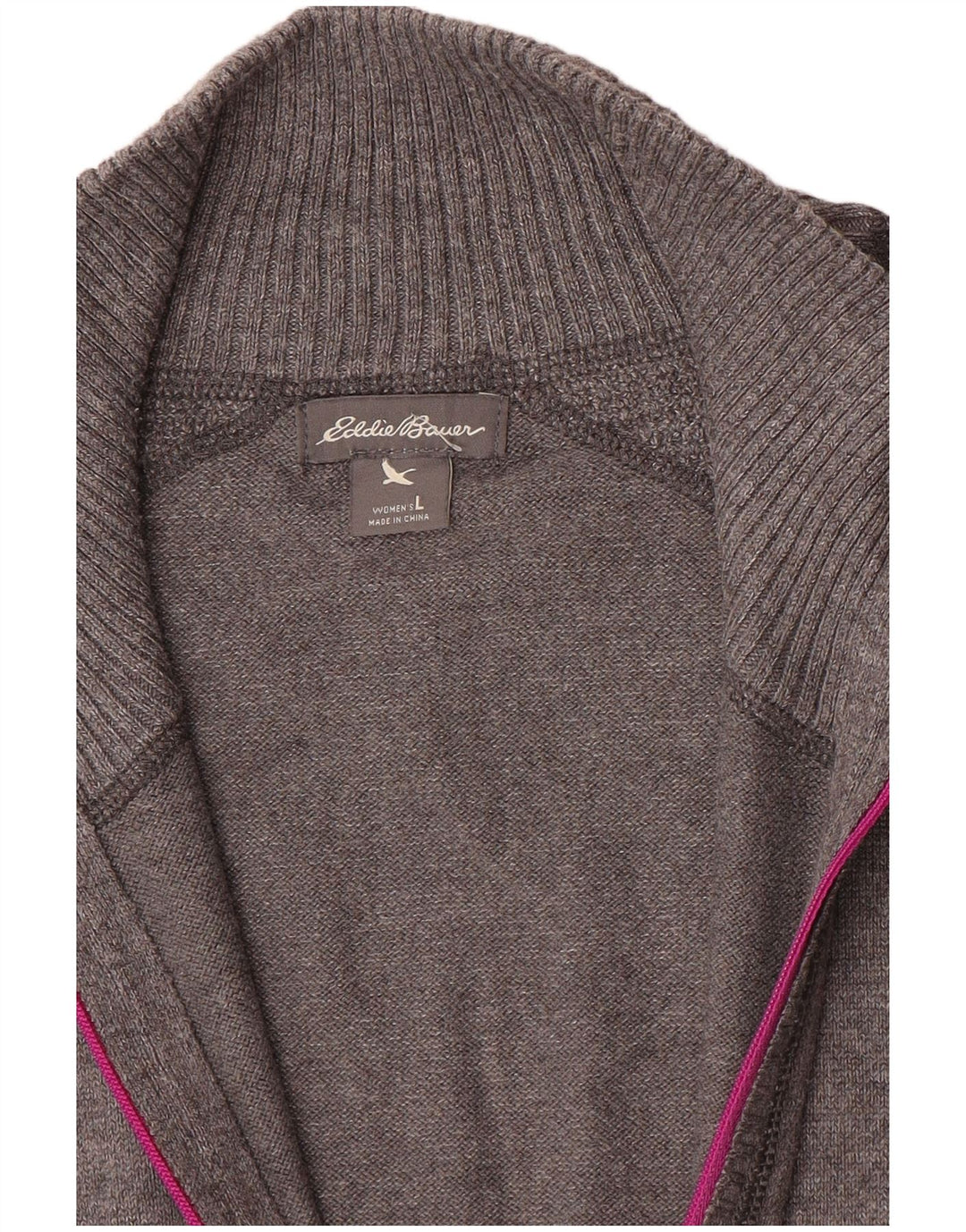 Suéter feminino Eddie Bauer com gola e zíper Reino Unido 16 grande cinza