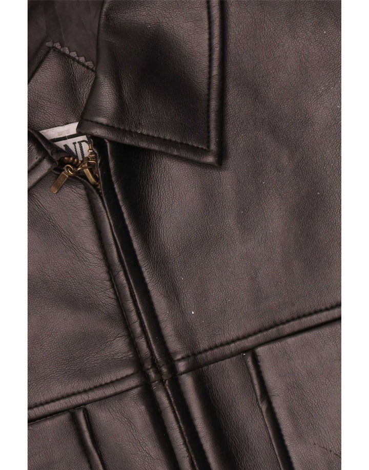 Colete de couro feminino vintage UK 10 pequeno preto