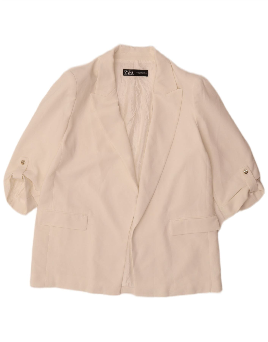 Jaqueta blazer aberta manga 3/4 feminina Zara Reino Unido 18 XL branco poliéster