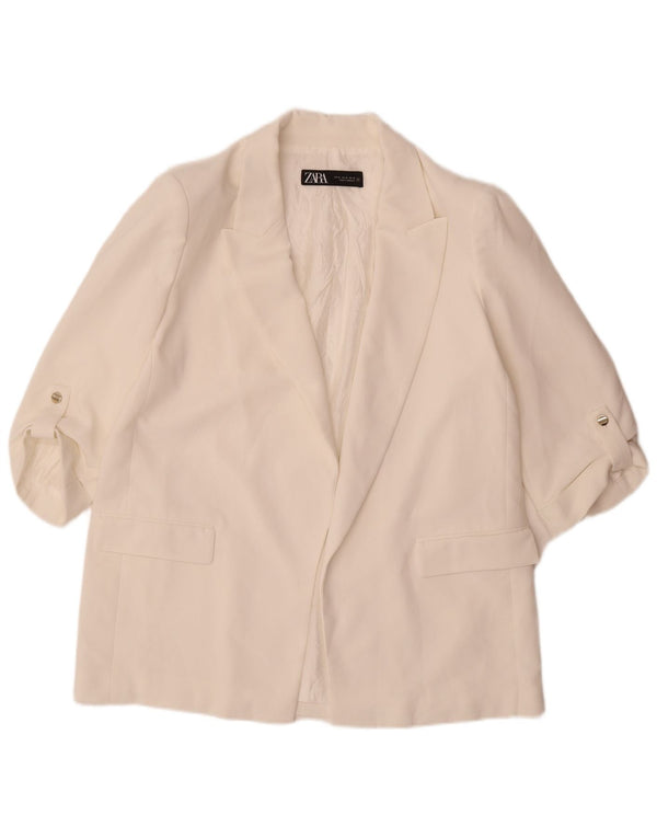 Jaqueta blazer aberta manga 3/4 feminina Zara Reino Unido 18 XL branco poliéster