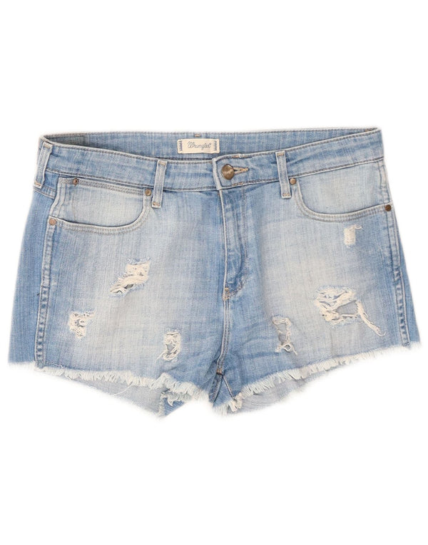 Shorts jeans feminino Wrangler Boyfriend Distressed XS W29 algodão azul