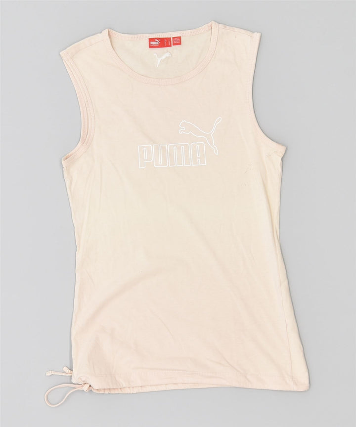 PUMA Womens Graphic Vest Top UK 10 Pequeno Off White Algodão