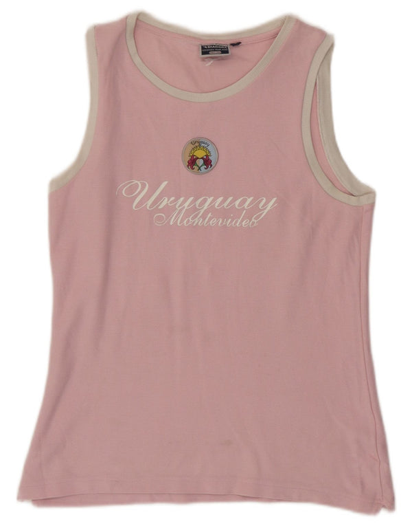Diadora Womens Uruguai Graphic Vest Top UK 14 Grande Algodão Rosa