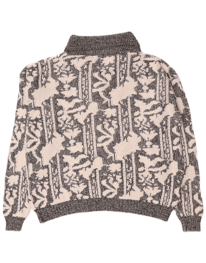 Suéter masculino vintage abstrato com gola xale XL cinza