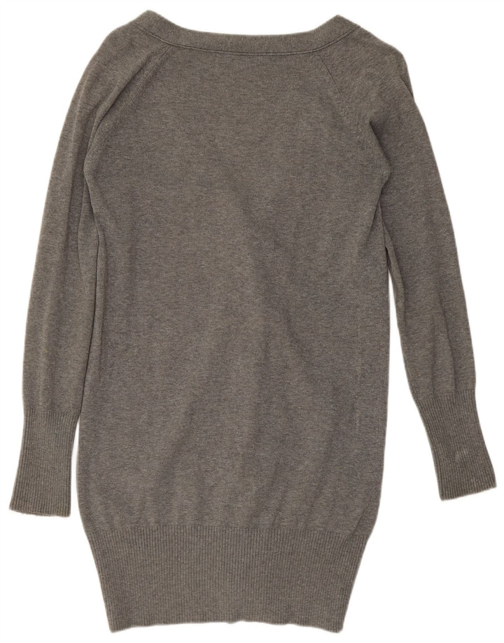Suéter cardigã feminino Zara Longline Reino Unido 12 algodão cinza médio